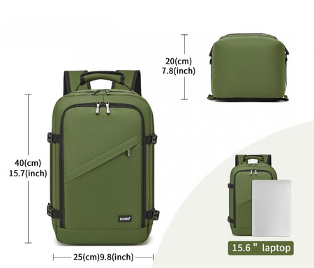KONO Plecak podróżny kabinowy do samolotu RYANAIR 40x20x25 zielony