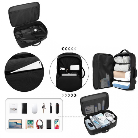 KONO Plecak podróżny do samolotu pojemny kabinowy 55x40x20 czarny