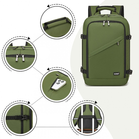 KONO Plecak podróżny kabinowy do samolotu RYANAIR 40x20x25 zielony